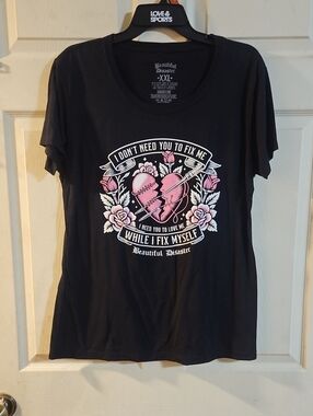 BEAUTIFUL DISASTER LIMITED EDITION HEART Tee : BLACK: New Without Tags: XXL